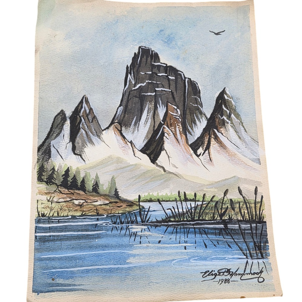 Vintage Mountain Landscape Watercolor‎ Painting 1988 8 × 10"